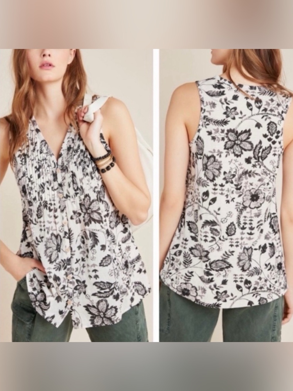 NWOT Anthropologie Maeve Sleeveless Blouse Cream/ Black Women’s Size Medium